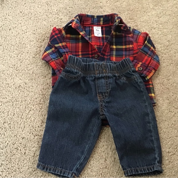 Carter’s set, jeans and flannel shirt, Janie and Jack top, Size 0 to 3M Bundle. - Picture 4 of 8